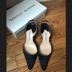 Manolo Blahnik Carolyne Black Satin Heels